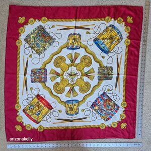 Hermès 'Les Tambours' Silk Scarf Red